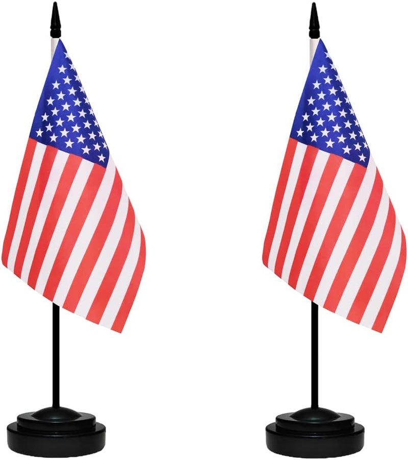 tibijoy USA Flags American Desk Flag Set Small Mini US Table Office Flag with 13" Black Pole, Black Base and Spear Top,Miniature American Deluxe Desktop Flag, Home Decoration, Office Decoration, Festival Celebrations(12 Pack ) - Image 2
